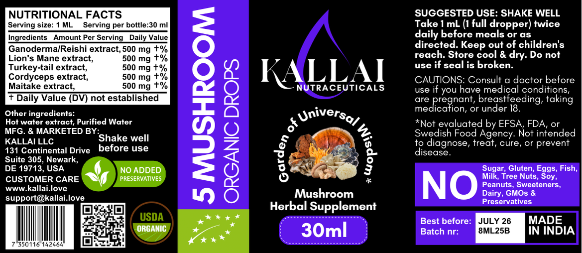 5 SVAMPAR EKOLOGISKA DROPPAR, 30ml (30 doser)