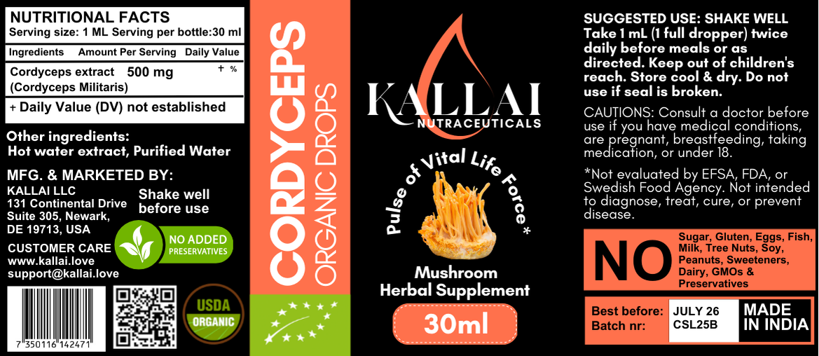 CORDYCEPS EKOLOGISKA DROPPAR, 30ml (30 doser)