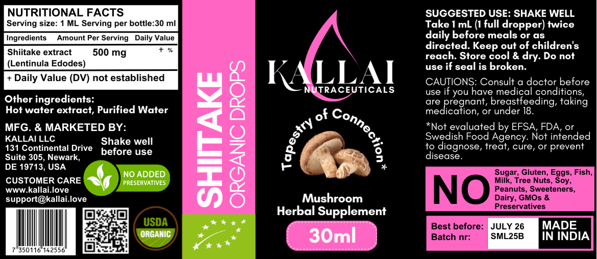 SHIITAKE EKOLOGISKA DROPPAR, 30ML (30 doser)