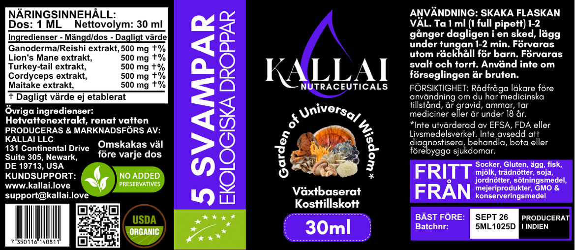 5 SVAMPAR EKOLOGISKA DROPPAR, 30ml (30 doser)