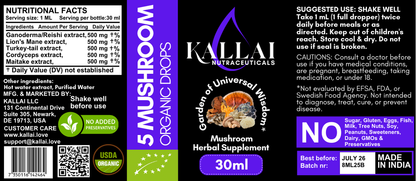 5 SVAMPAR EKOLOGISKA DROPPAR, 30ml (30 doser)