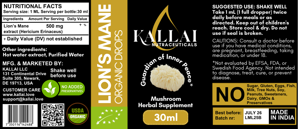 LION'S MANE EKOLOGISKA DROPPAR, 30ml (30 doser)