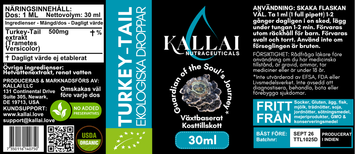 TURKEY-TAIL EKOLOGISKA DROPPAR, 30ML (30 doser)