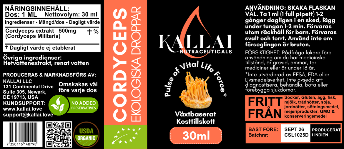 CORDYCEPS EKOLOGISKA DROPPAR, 30ml (30 doser)