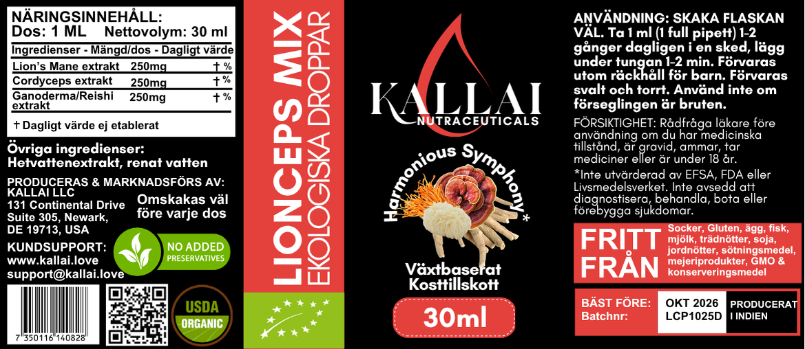 LIONCEPS MIX EKOLOGISKA DROPPAR, 30ML (30 doser)