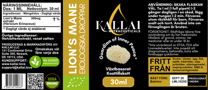 LION'S MANE EKOLOGISKA DROPPAR, 30ml (30 doser)
